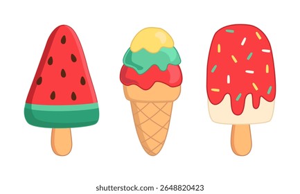 Set of cute ice cream vector illustrations