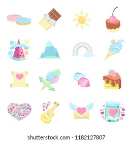 Set of cute icons with different objects isolated on white background.