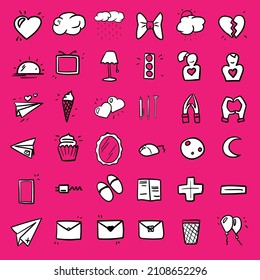 conjunto de adorables iconos. Diferentes temas de iconos. fondo rosa