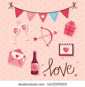 set of cute icons for happy valentines day vector illustration design