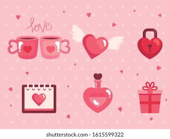 set of cute icons for happy valentines day vector illustration design