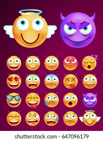 Set of Cute Icons on Black Background. Isolated Vector Illustration