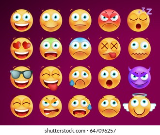 Set of Cute Icons on Black Background. Isolated Vector Illustration 