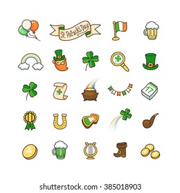 Set of cute icons to St. Patrick's day. Vector Illustration for your design