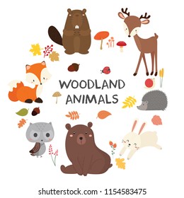 Set of cute illustration of woodland animals.