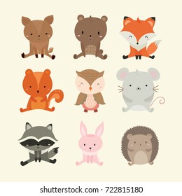 Set of cute illustration of woodland animals