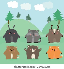 Set of cute illustration of woodland animals