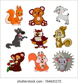 Set of cute illustration of woodland animals