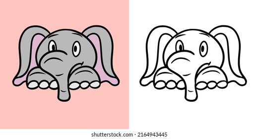 A set of cute illustrations for coloring books, an elephant in a cartoon style, vector illustration