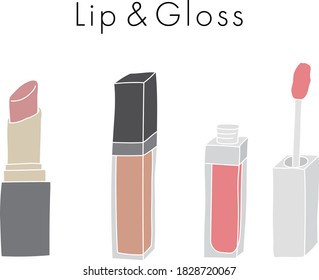 A set of cute illustrations of hand drawn lips and gloss
