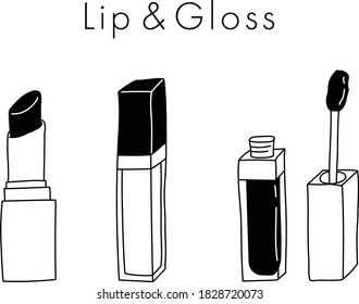 A set of cute illustrations of hand drawn lips and gloss