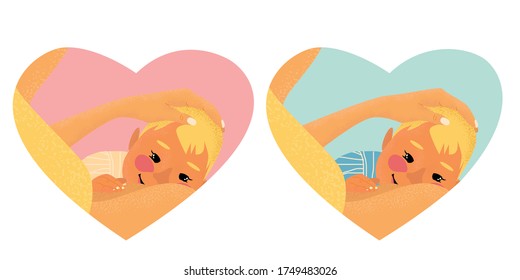 Set of cute illustrations. heart shaped breastfeeding week.A happy baby in her mothers arms is enjoying breast milk.Newborn Boy and Girl.The first week of August.Vector illustration isolated on white