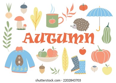 A set of cute illustrations on the theme of autumn. vector illustration