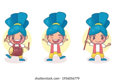 Set of cute indian baisakhi character with optional apprearance Premium Vector
