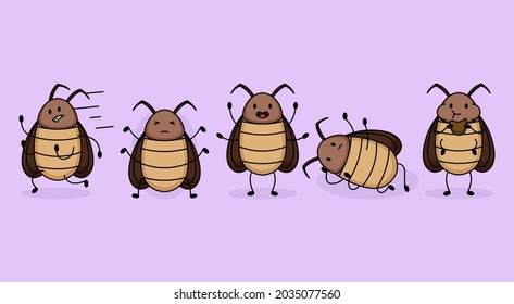 Set of cute insect cockroach mascot design