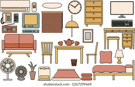 Set of cute interior rough line painting pop