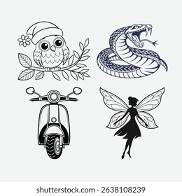 Set of Cute and Intricate Black and White Line Art Designs.