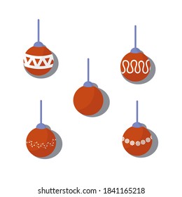 Set of cute isolated Christmas decorations and balls. White background. Flat style illustration.