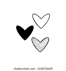 Set of cute isolated heart element in doodle style for different types of decoration, postcards, stickers. 