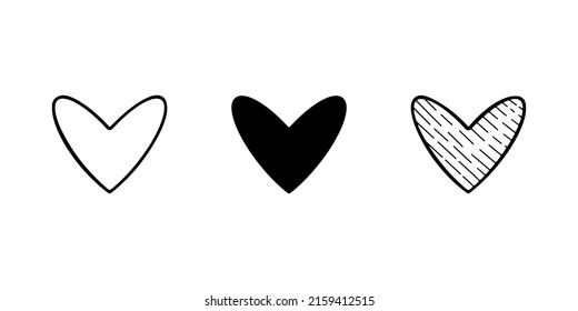 Set of cute isolated heart element in doodle style for different types of decoration, postcards, stickers.