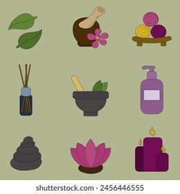 Un conjunto de artículos lindos para la relajación y el spa