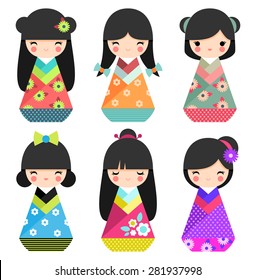 Coloridas muñecas japonesas de Kokeshi