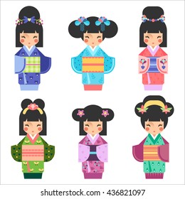 Set of cute Japanese Kokeshi Dolls