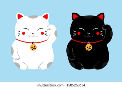 Set of cute japanese lucky cats. Maneki neko vector illustration.