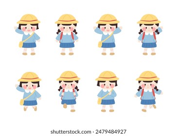 Set of cute japanese student go to school