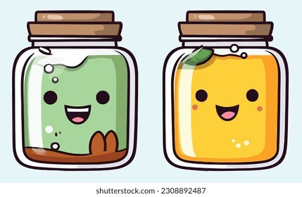 Set of Cute Jar Character, High Quality Lineart