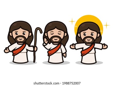 Set Of Cute Jesus Set Mascot Design