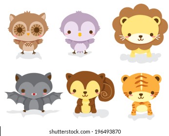 Set of cute jungle animal babies