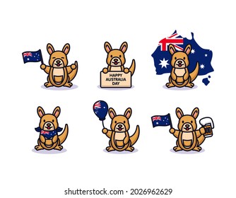 Set of cute kangaroo australia day