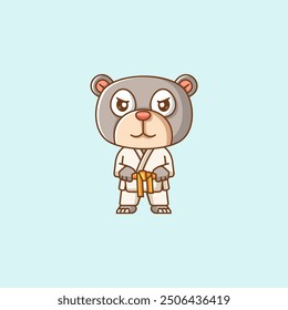 set Cute Karate bear training martial art kawaii chibi character mascot animal sport illustration outline design Icon