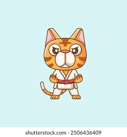 set Cute Karate cat training martial art kawaii chibi character mascot animal sport illustration outline design Icon