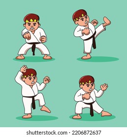 Set of Cute Karate Kid in Traditional Illustration Vector in Color Background. Vibrant vector set featuring adorable karate kids in traditional attire. Perfect for logos, branding, and mascots.
