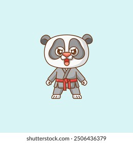 Conjunto lindo Karate panda entrenamiento arte marcial kawaii chibi personaje mascota animal deporte ilustración diseño de contorno Icono