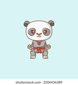 set Cute Karate panda  training martial art kawaii chibi character mascot animal sport illustration outline design Icon