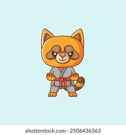 set Cute Karate raccoon training martial art kawaii chibi character mascot animal sport illustration outline design Icon