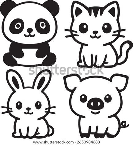 A set of cute Kawaii animals like panda, cat, bunny and pig