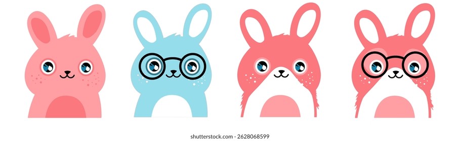  Set of cute kawaii bunny – vector illustration
