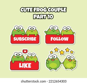 Set Of Cute Kawaii Couple Little Frog Sticker Emoji Subscribe Follow Like Perfect Emoticon