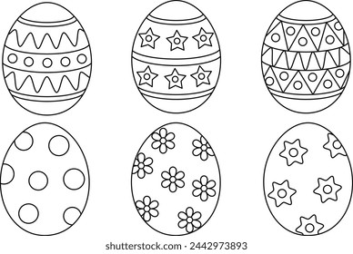 Set of cute kawaii Easter egg cartoon character coloring page vector illustration for kids