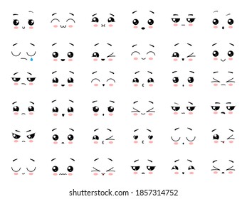 Set of cute kawaii emoticon. Cartoon face collection. Vector illustration