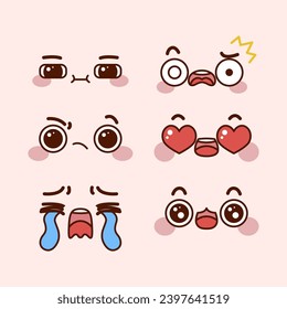 Set of cute kawaii emoticons with different expressions Kawaii emoji Vector illustration