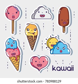 set cute kawaii faces expression