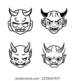 A set of cute kawaii Hannya masks, Hand drawn with clean line art. Each design features the iconic expression illustration