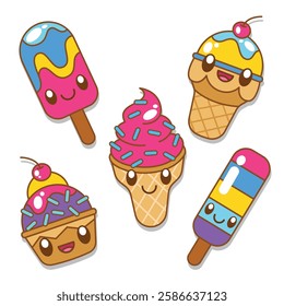 Set of cute kawaii ice cream vector collection