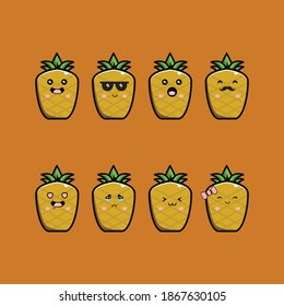 Set of cute kawaii Jackfruit character Premium Vector