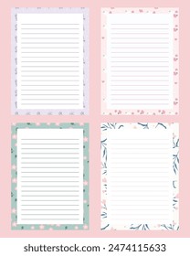 Set of cute kawaii pastel printable notepad memo pad and notebook background vector